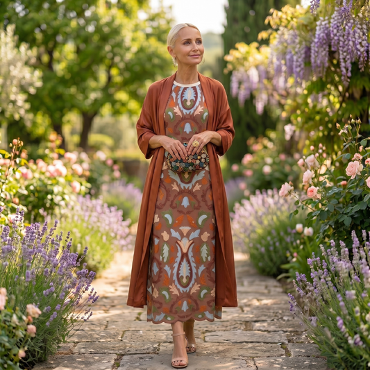 Danielle | Robe longue imprimée et gilet assorti