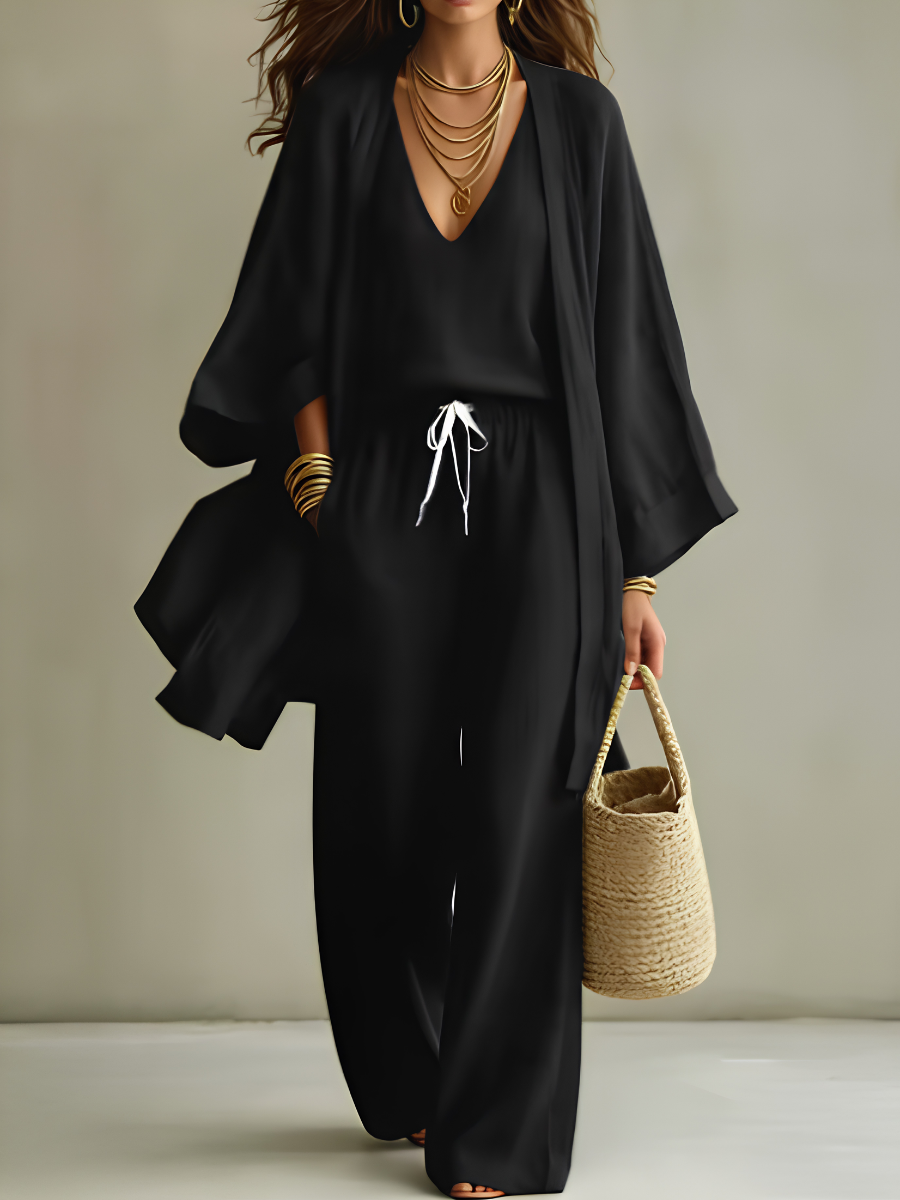 Isabelle | Ensemble homewear 3 pièces en lin décontracté