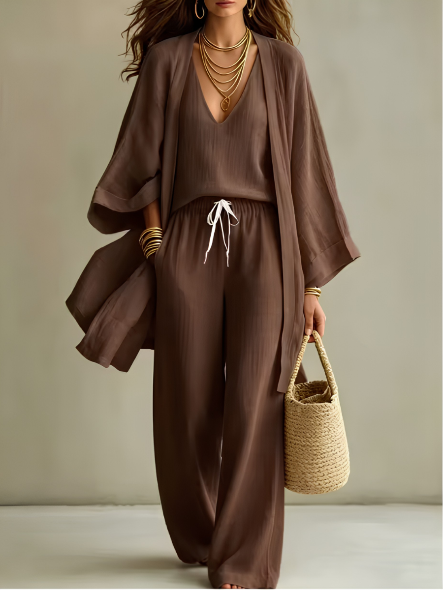 Isabelle | Ensemble homewear 3 pièces en lin décontracté