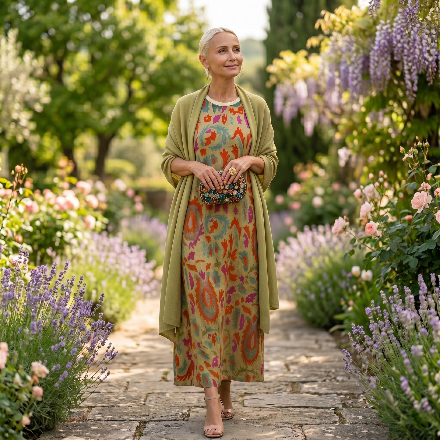 Danielle | Robe longue imprimée et gilet assorti