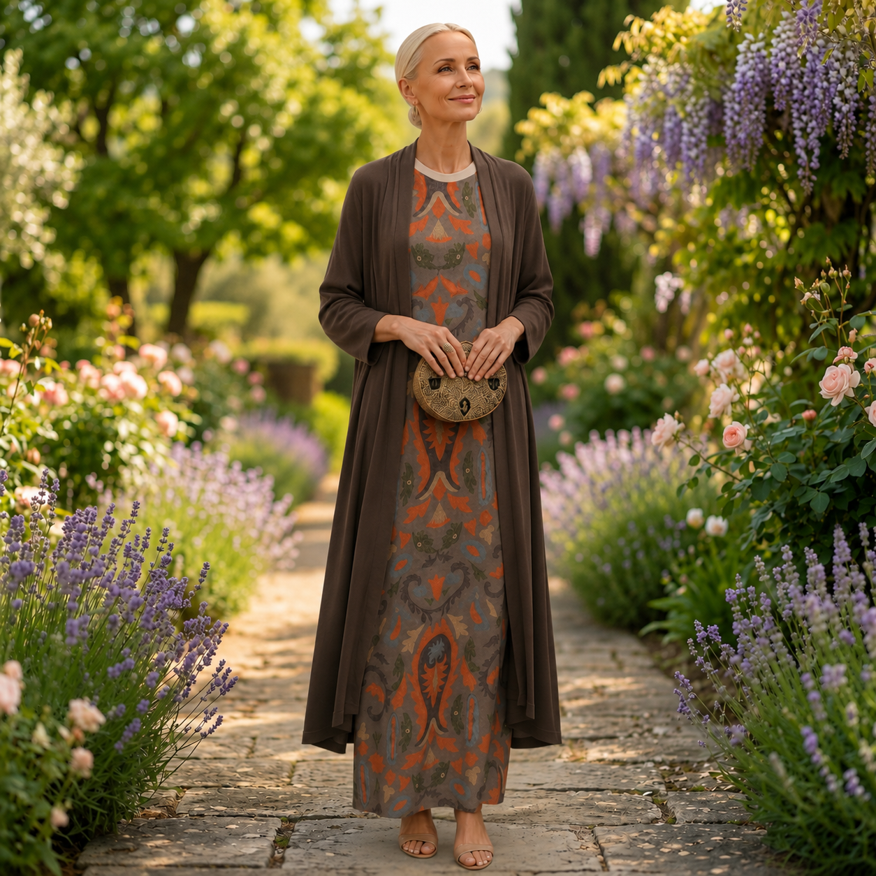 Danielle | Robe longue imprimée et gilet assorti