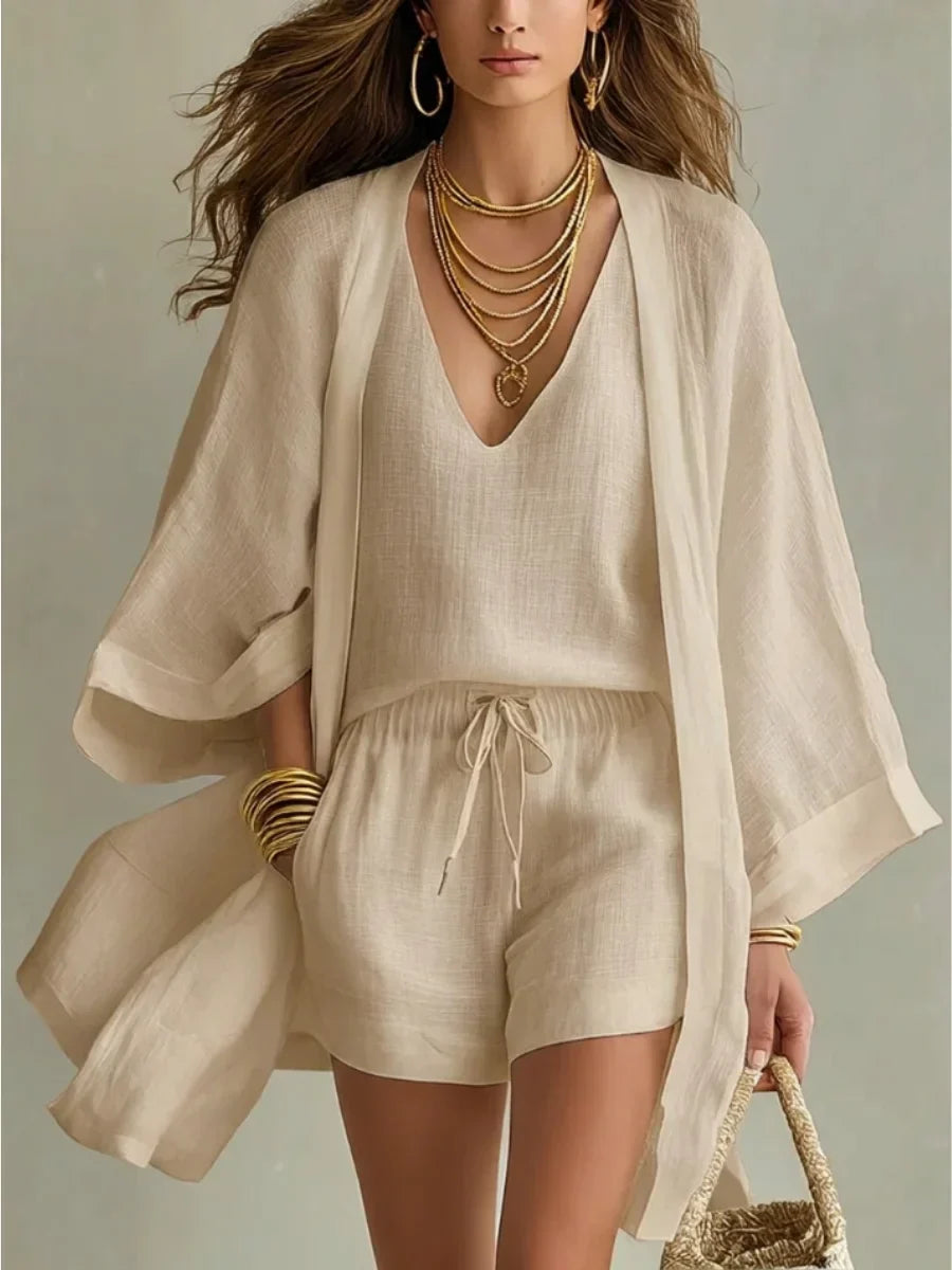 Charlotte | Ensemble trois pièces : gilet ample et short à cordon de serrage