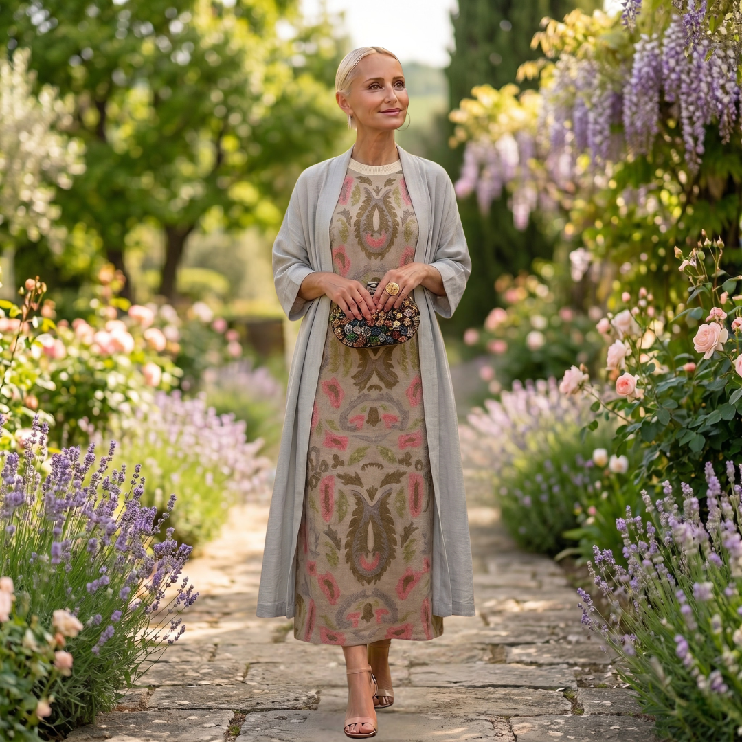 Danielle | Robe longue imprimée et gilet assorti